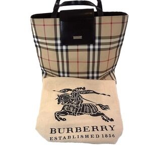 Burberry London Tote Bag Nova Check Plaid Handbag Purse‎ with Dust Bag-Authentic